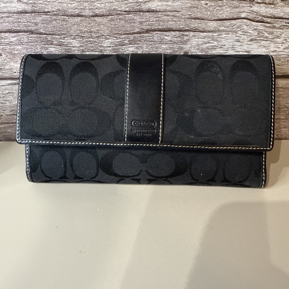 Vintage Coach Monogram Wallet With Checkbook Holder Black Check Wallet